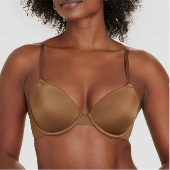 Auden Bra Womens 34C Brown Smooth Light Lift Demi Coverage Comfort Wire Neutral - Picture 1 of 8